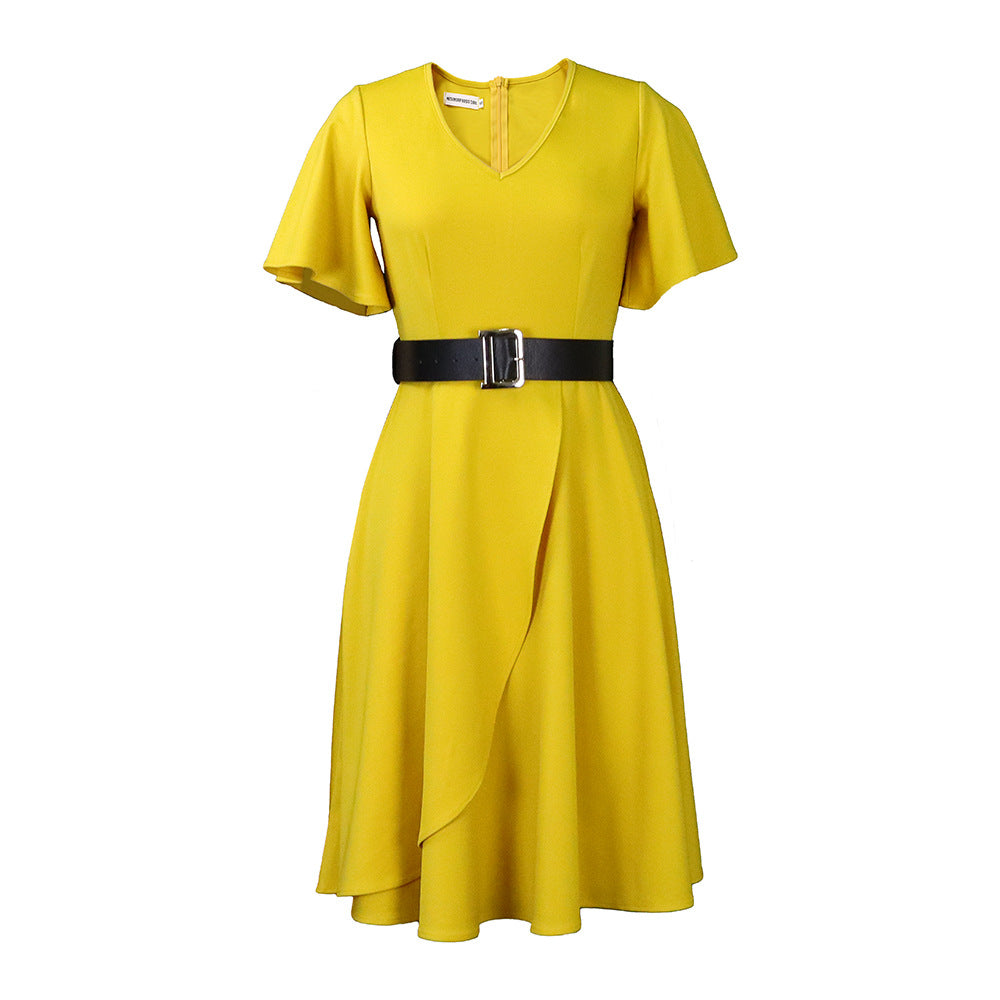 Damen Wickelkleid Weiter Rock Eleganter Taillengürtel Norvielle