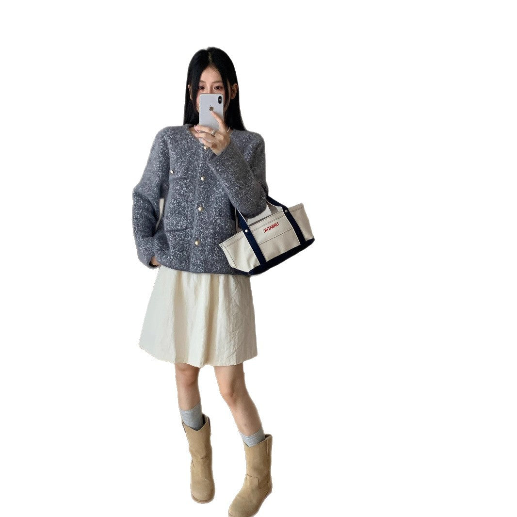Damen Strickjacke Kuschelig mit Knöpfen und Taschen Beige