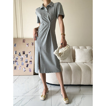 Damen Polokleid Lässig Knöpfe Asymmetrisch Norvielle - Norvielle