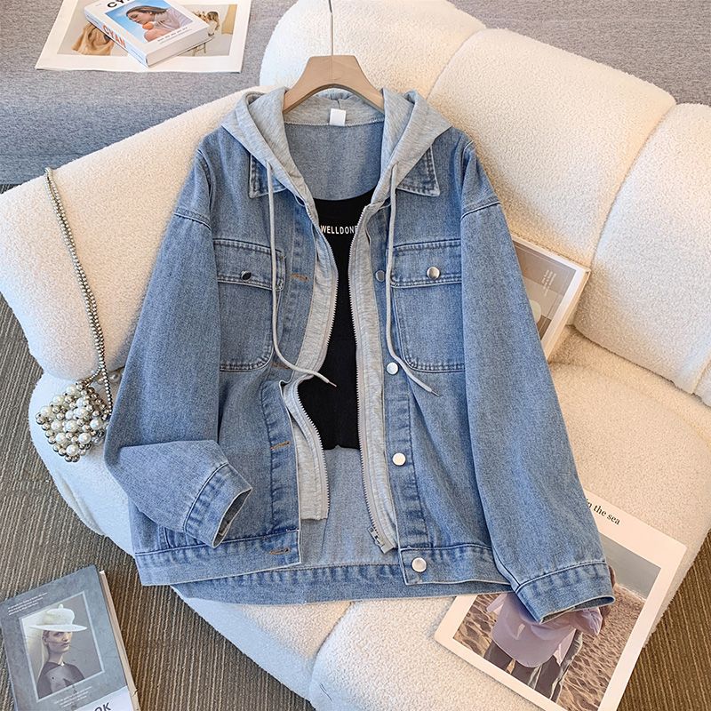 Damen Denimjacke Lässig Mit Kapuze