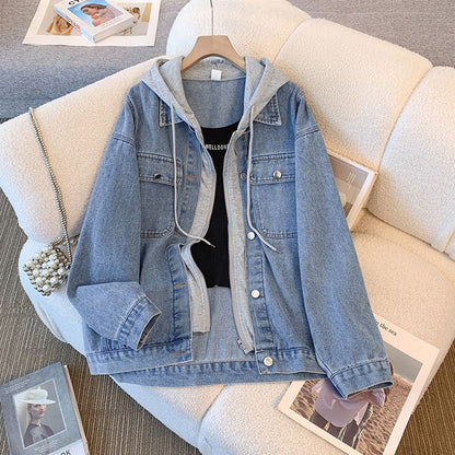 Damen Denimjacke Lässig Mit Kapuze