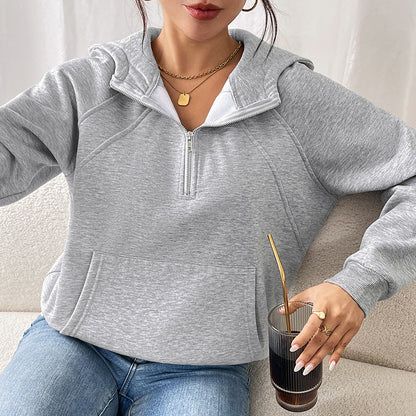 Damen Hoodie Sportlich Halbzipper Lässiger Schnitt