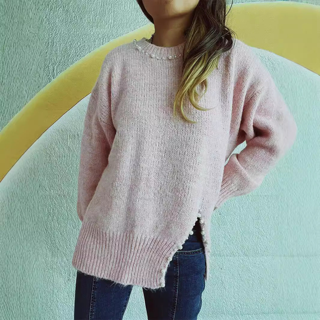 Damen Pullover Kuschelfleece Mit Perlenverzierung Norvielle
