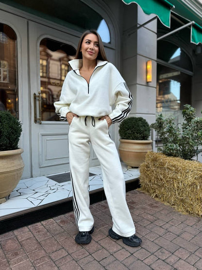 Damen Fleece-Oberteil Hochkragen Weite Jogginghose Norvielle