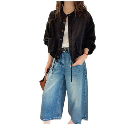 Damen Kurzarmjacke Taschen Kordelzug Norvielle
