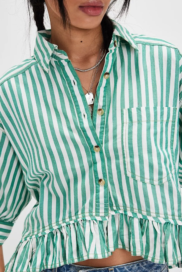 Damen Bluse Gestreift Volantabschluss Lässiger Schnitt