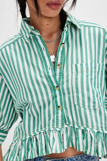 Damen Bluse Gestreift Volantabschluss Lässiger Schnitt