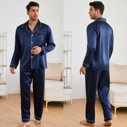 Herren Satin Schlafanzug-Set Klassischer Kragen Elegante