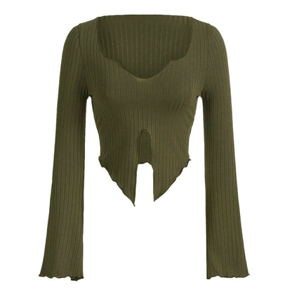 Damen Langarmshirt Asymmetrischer Saum Rüschen Details Norvielle