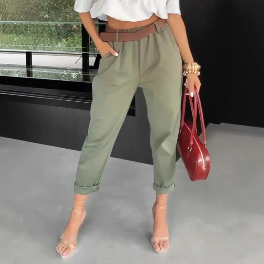 Damen Chinohose Elastischer Bund Weites Bein Norvielle