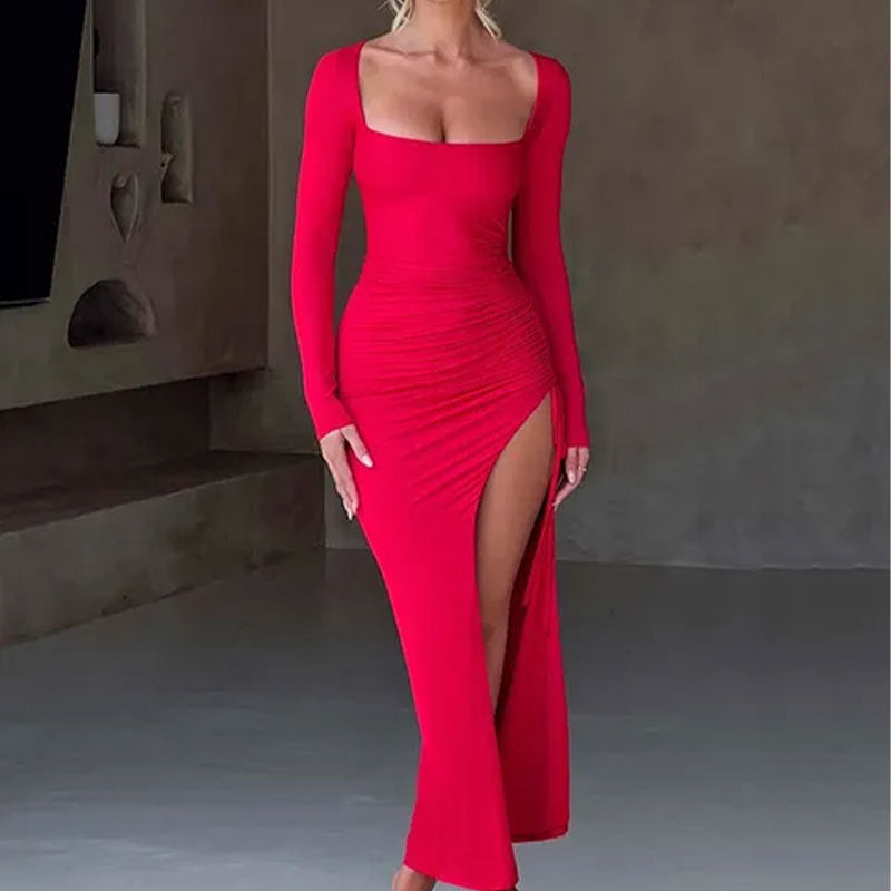 Damen Kleid mit Drapierungseffekt und Seitenschlitz