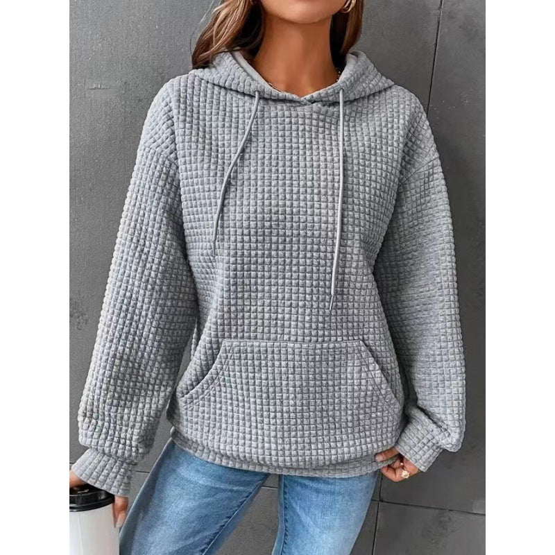 Damen Waffelpullover mit Kapuze und Kängurutasche Norvielle