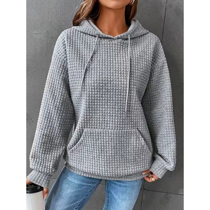Damen Waffelpullover mit Kapuze und Kängurutasche Norvielle