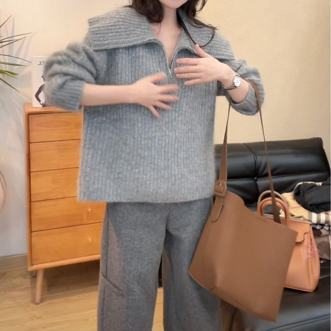 Damen Strickpullover Weit Ausschnitt Lässig