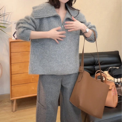 Damen Strickpullover Weit Ausschnitt Lässig