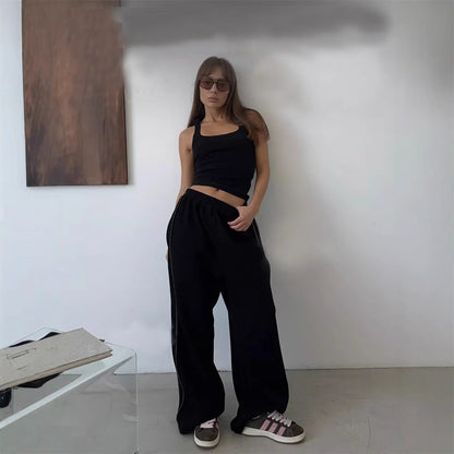 Damen Freizeithose Weites Bein Elastischer Bund