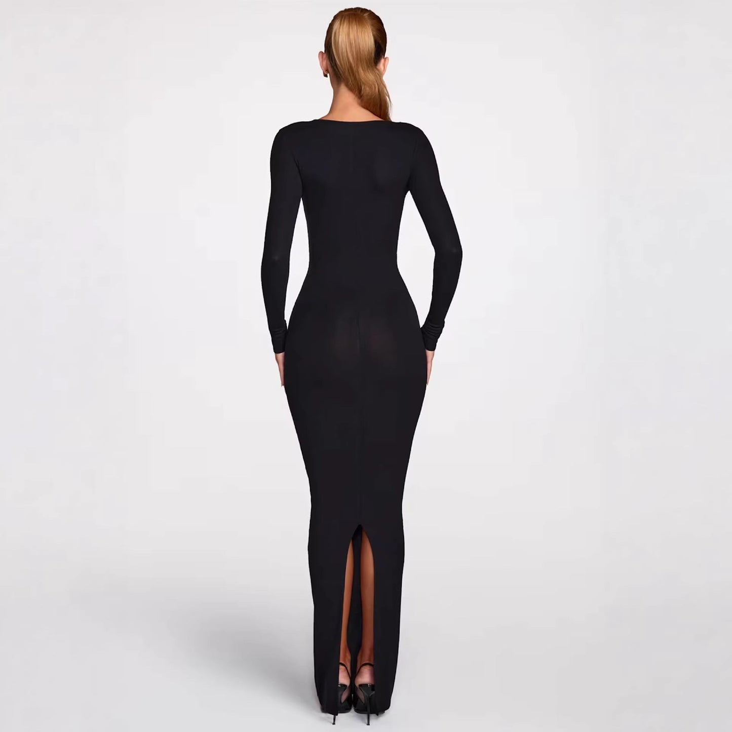 Damen Maxikleid Figurbetont V-Ausschnitt Spitzenakzente Norvielle