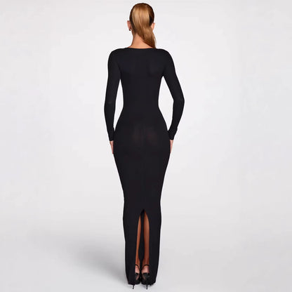 Damen Maxikleid Figurbetont V-Ausschnitt Spitzenakzente Norvielle