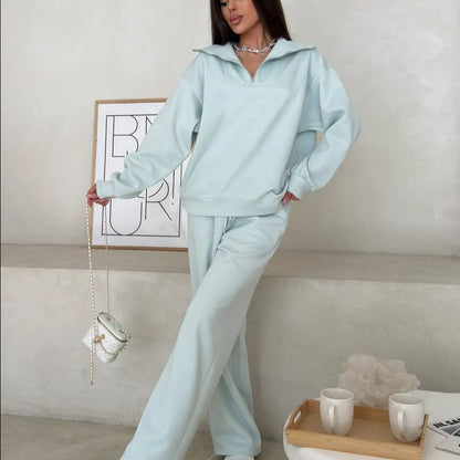Damen Fleece-Sportanzug Hochgeschlossener Kragen Reißverschluss