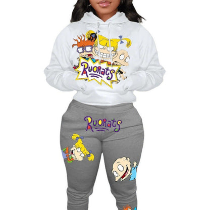 Damen Hoodie Jogginghose Set Cartoon Stil Norvielle
