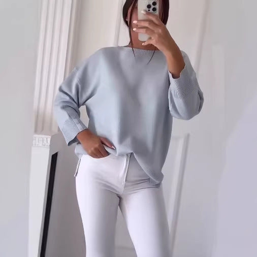Damen Oversized Pullover Asymmetrisch Knopf Norvielle