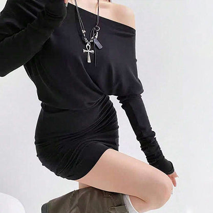 Damen Minikleid Ein-Schulter-Design fließender Schnitt Norvielle