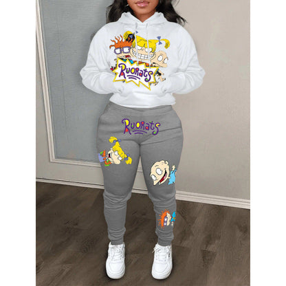 Damen Hoodie Jogginghose Set Cartoon Stil Norvielle