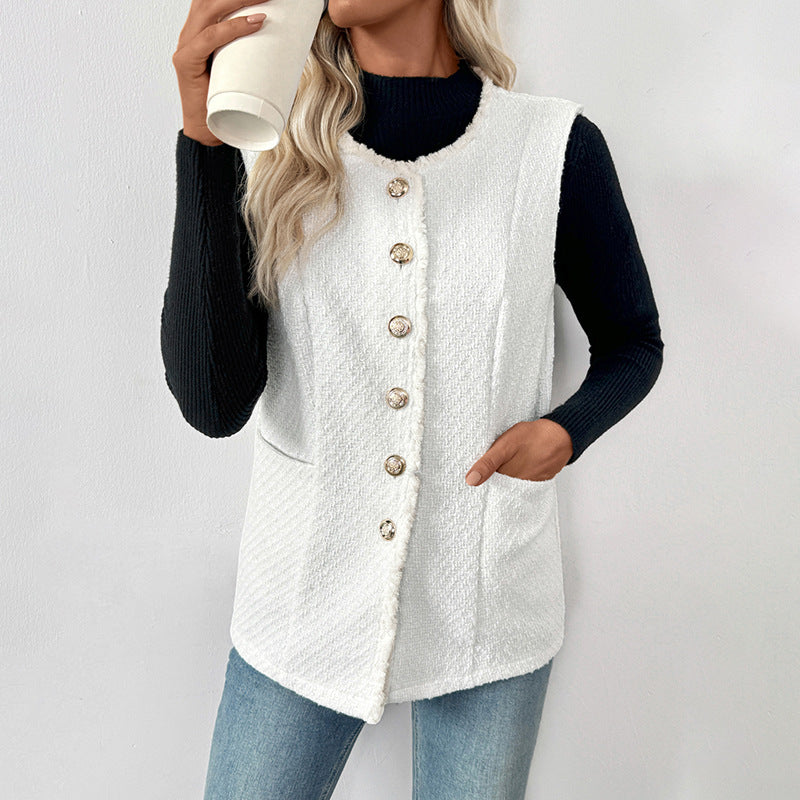 Damen Strickweste mit Knöpfen und Taschen Norvielle