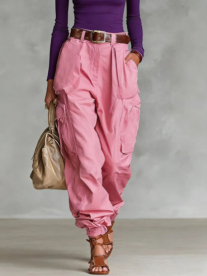 Damen Cargo-Hose Elastischer Bund Praktische Taschen