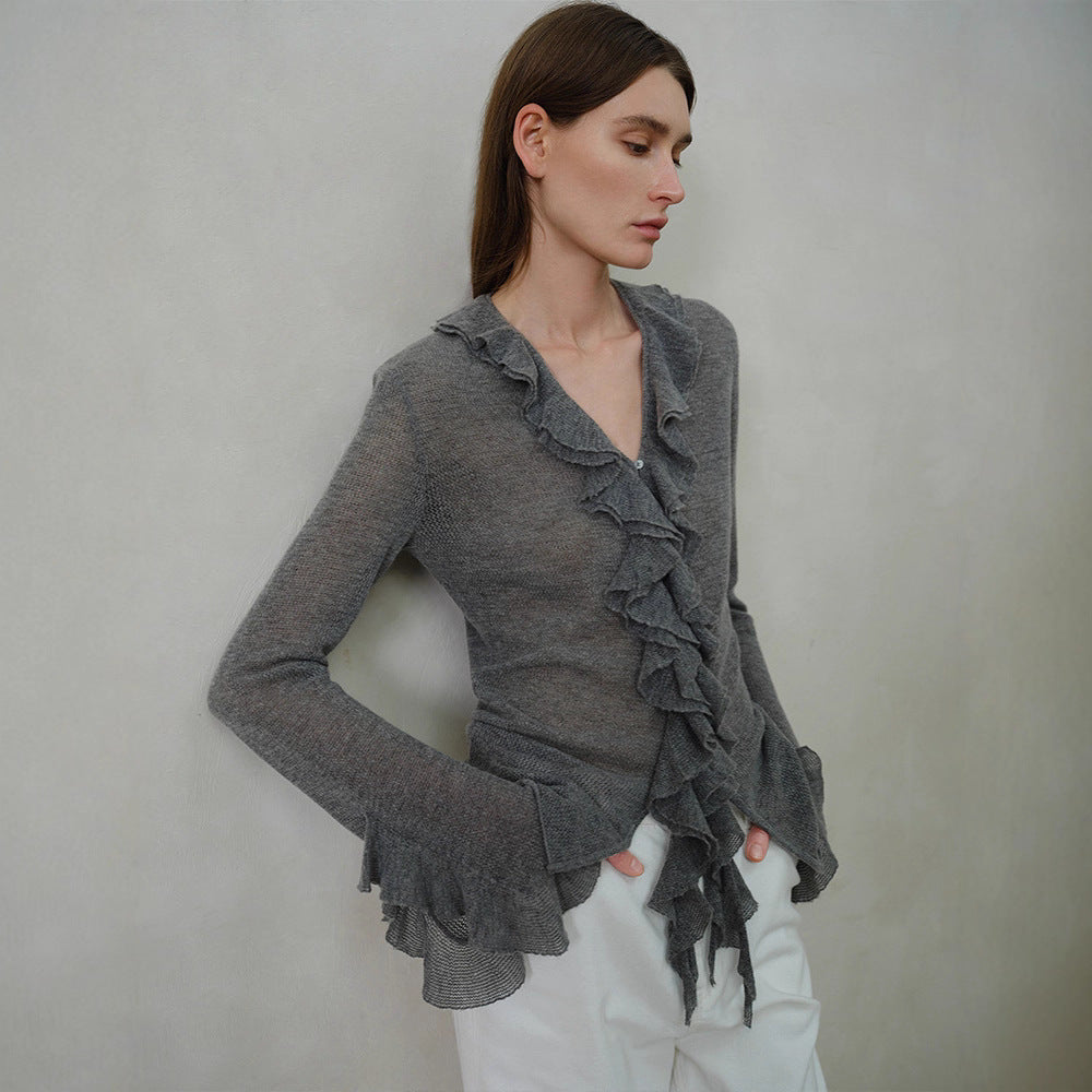 Damen Strickpullover Rüschenverzierung Norvielle