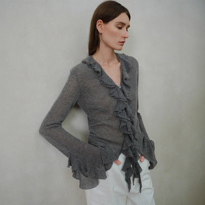 Damen Strickpullover Rüschenverzierung Norvielle