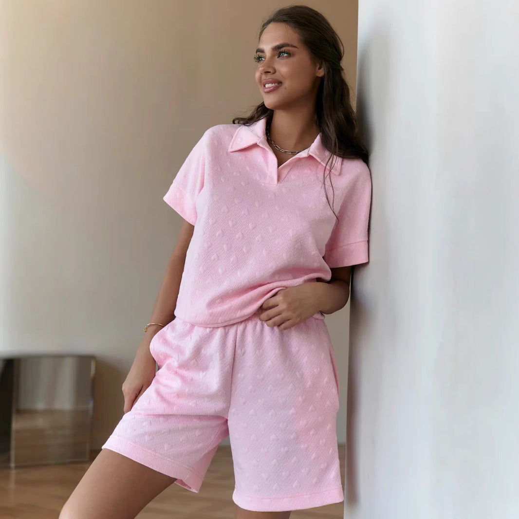 Damen Poloshirt-Shorts-Set Strukturiertes Material