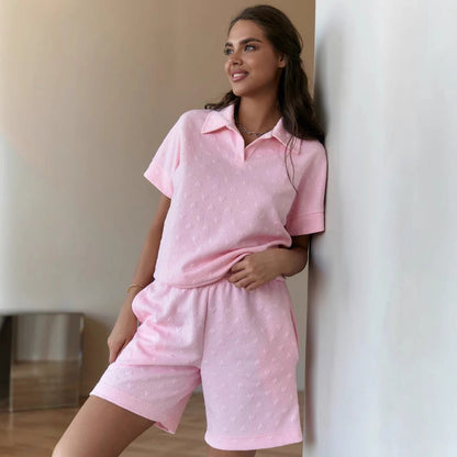 Damen Poloshirt-Shorts-Set Strukturiertes Material