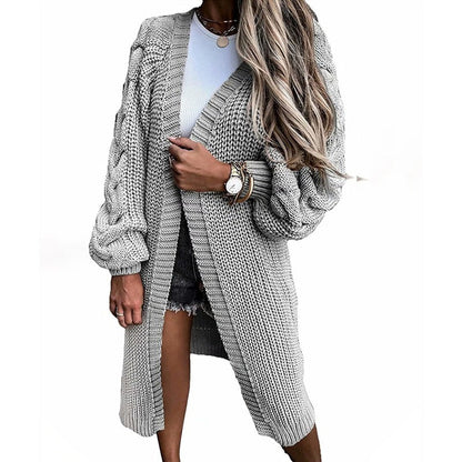 Damen Grobstrick-Cardigan Voluminöse Ärmel Offene Front