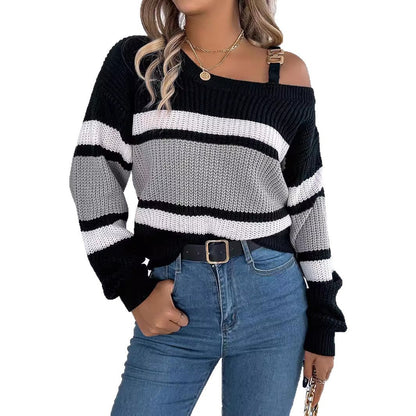 Damen Off-Shoulder Pullover Streifen Norvielle