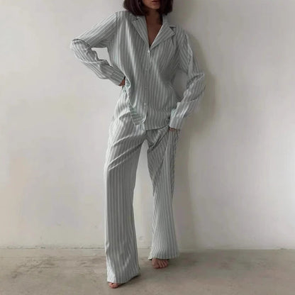 Damen Gestreiftes Pyjama-Set Baumwolle Norvielle