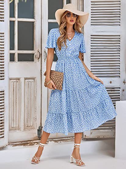 Damen Maxikleid A-Linie Rüschendetails