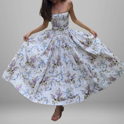 Damen Maxikleid Floralmuster Gerafftes Oberteil Norvielle