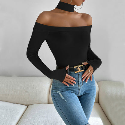 Damen Langarmshirt Off-Shoulder mit Knoten-Design Elegant