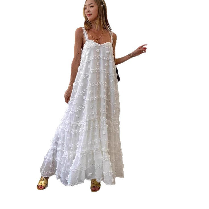 Damen Maxikleid mit Rüschen und Blumenapplikationen