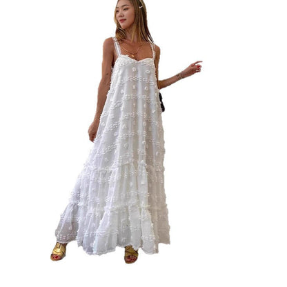 Damen Maxikleid mit Rüschen und Blumenapplikationen