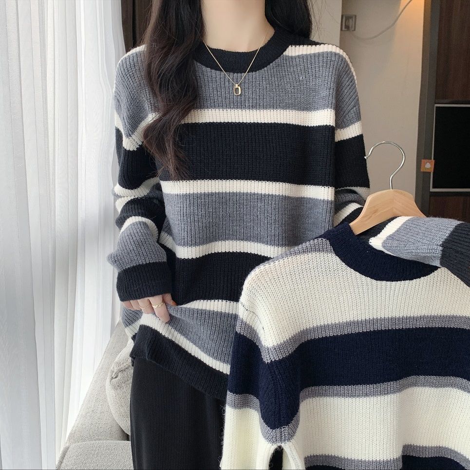 Damen Pullover Lässig Farbenfroh Streifenmuster - Norvielle