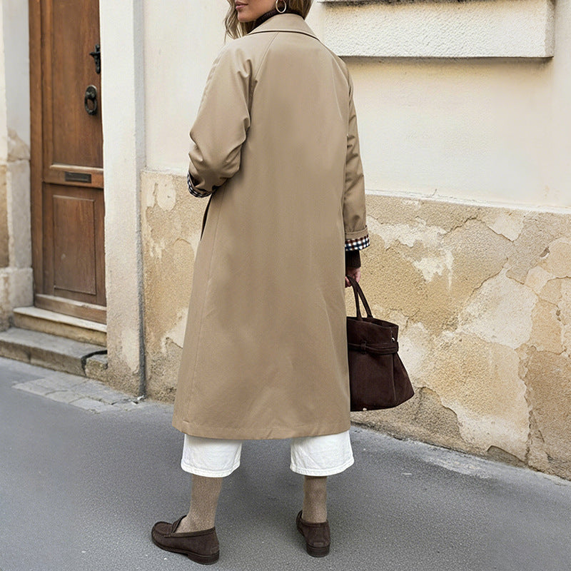 Damen Trenchcoat Kariertes Innenfutter Praktischer Schnitt Norvielle