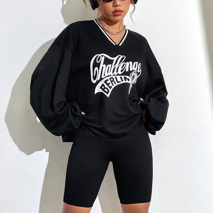 Damen Oversized Sweatshirt V-Ausschnitt Grafikprint Norvielle - Norvielle
