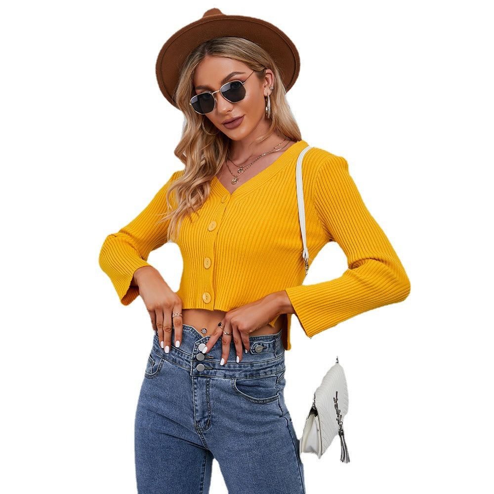 Damen Strickjacke Cropped mit Knöpfen Modern
