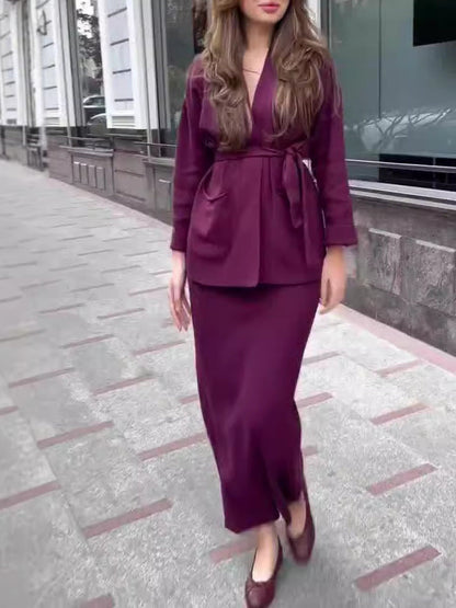 Damen Bleistiftkleid mit Blazerjacke und Taschen