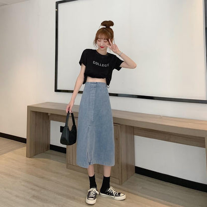 Damen Jeansrock Midi mit Seitenschlitz