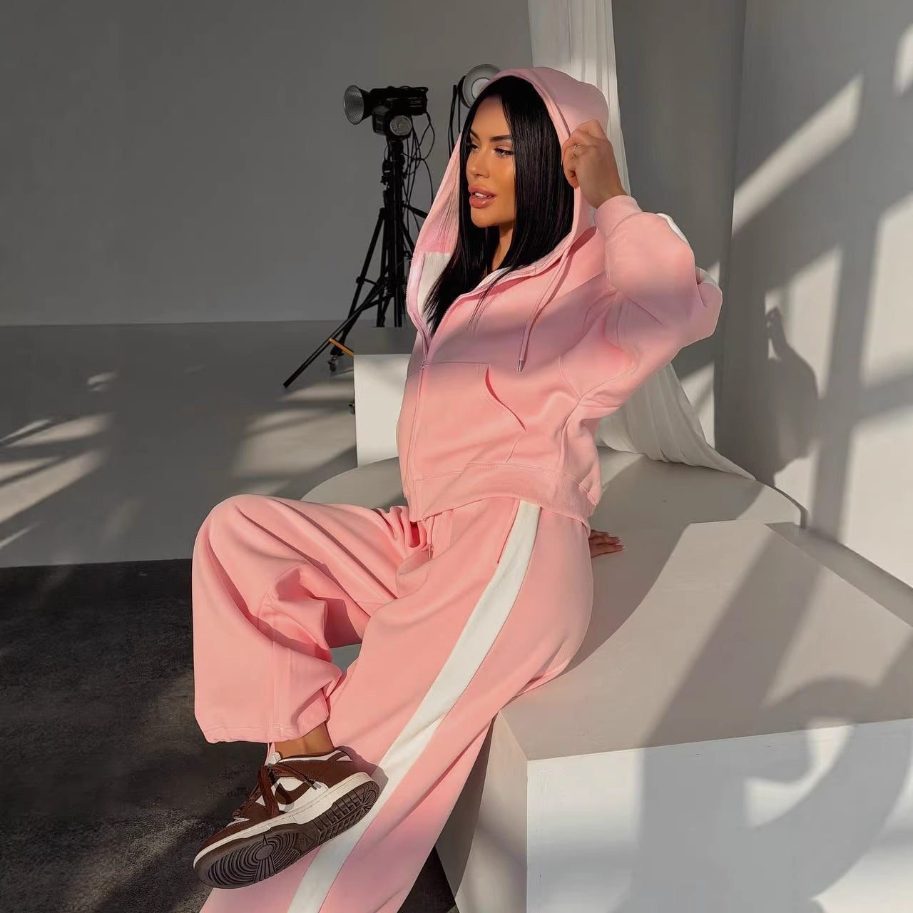Damen Sport-Set Hoodie Jogginghose Bequem Schwarz Norvielle - Norvielle