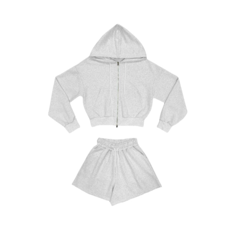 Damen Sportliches Loungewear-Set Kapuzenjacke Shorts