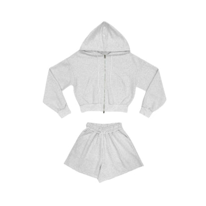 Damen Sportliches Loungewear-Set Kapuzenjacke Shorts